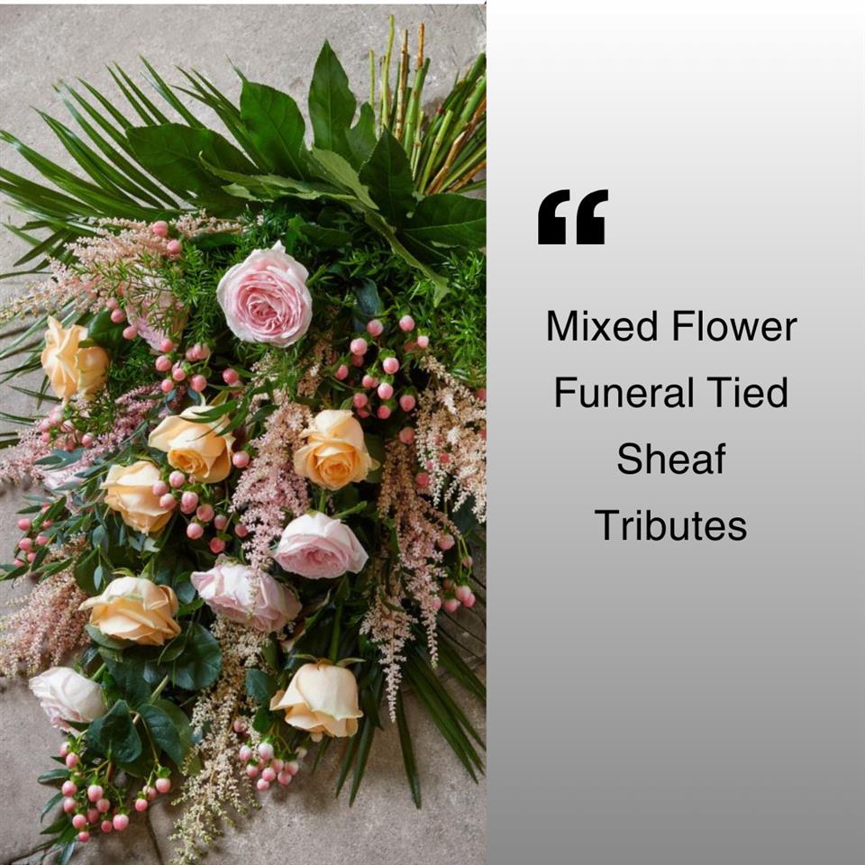 mixed flower tied sheaf funeral tributes Hayle Cornwall